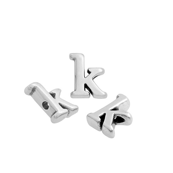 antique silver plated alphabet letter bead "k" 8x6mm | 1pc