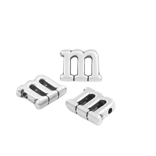 antique silver plated alphabet letter bead "m" 10x8mm | 1pc