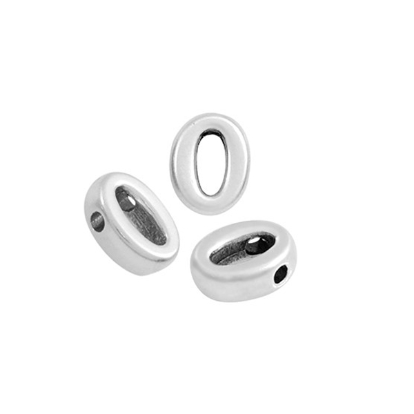 antique silver plated alphabet letter bead "o" 8x6mm | 1pc