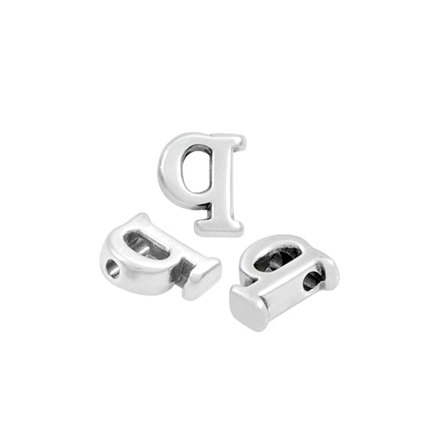antique silver plated alphabet letter bead "p/q" 8x6mm | 1pc