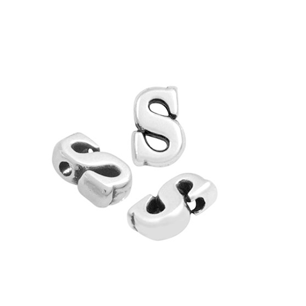 antique silver plated alphabet letter bead "s" 8x6mm | 1pc