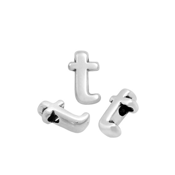 antique silver plated alphabet letter bead "t" 8x5mm | 1pc