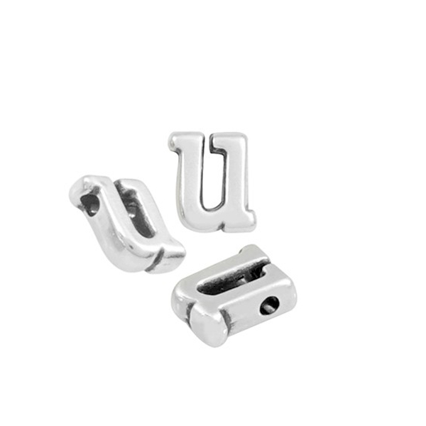 antique silver plated alphabet letter bead "u" 8x6mm | 1pc
