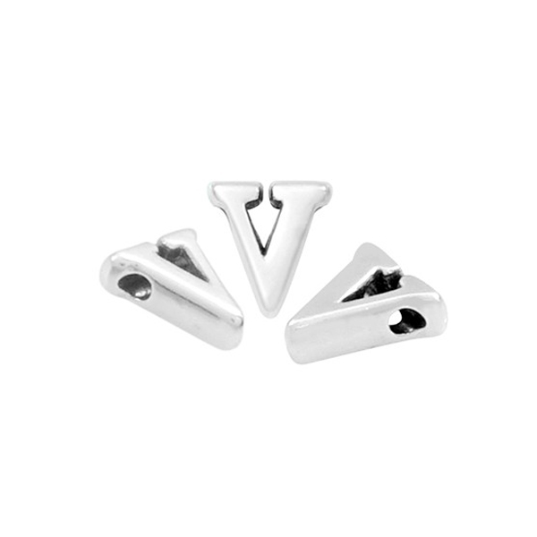 antique silver plated alphabet letter bead "v" 8x7mm | 1pc