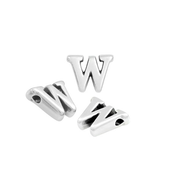 antique silver plated alphabet letter bead "w" 10x8mm | 1pc
