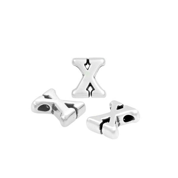 antique silver plated alphabet letter bead "x" 8x7mm | 1pc