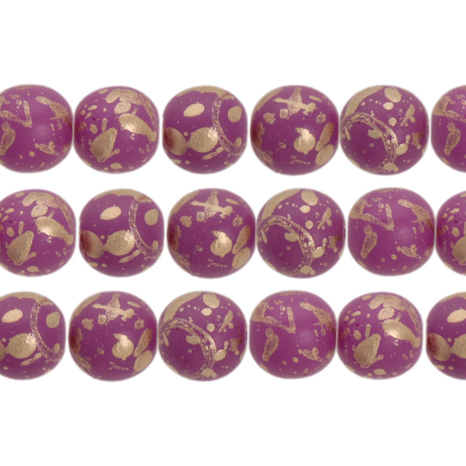 czech glass druk beads - opaque cyclamen gold splash round 8mm | 25pc