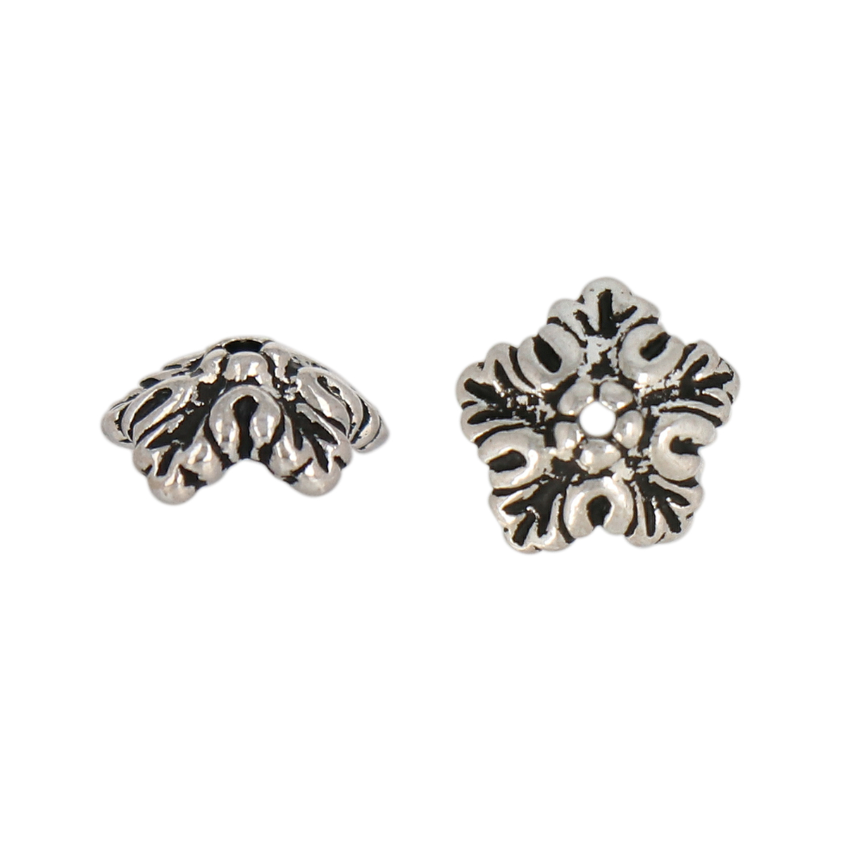 antique silver plated oak leaf bed cap 10mm | 2pc