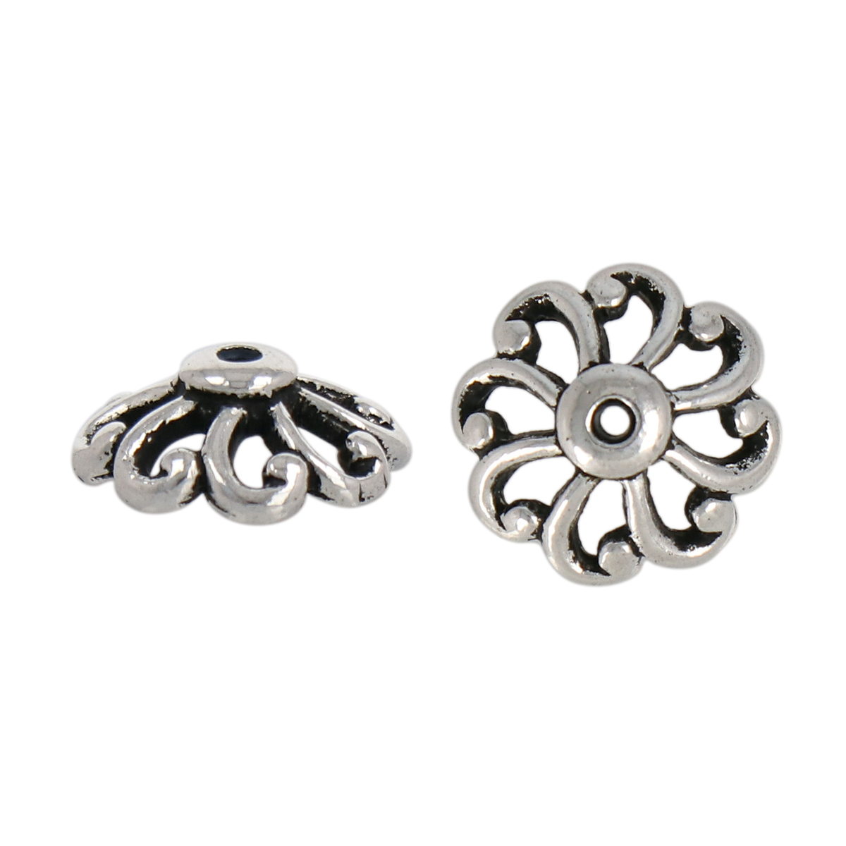 antique silver plate open scalloped bead cap 12mm | 2pc