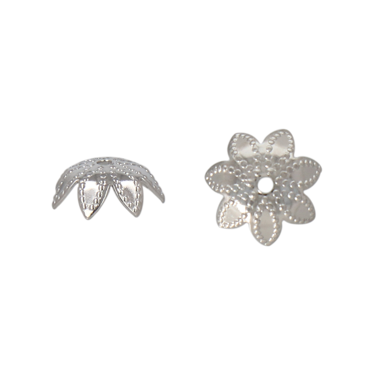 rhodium silver plated flower bead cap 9mm | 36pc