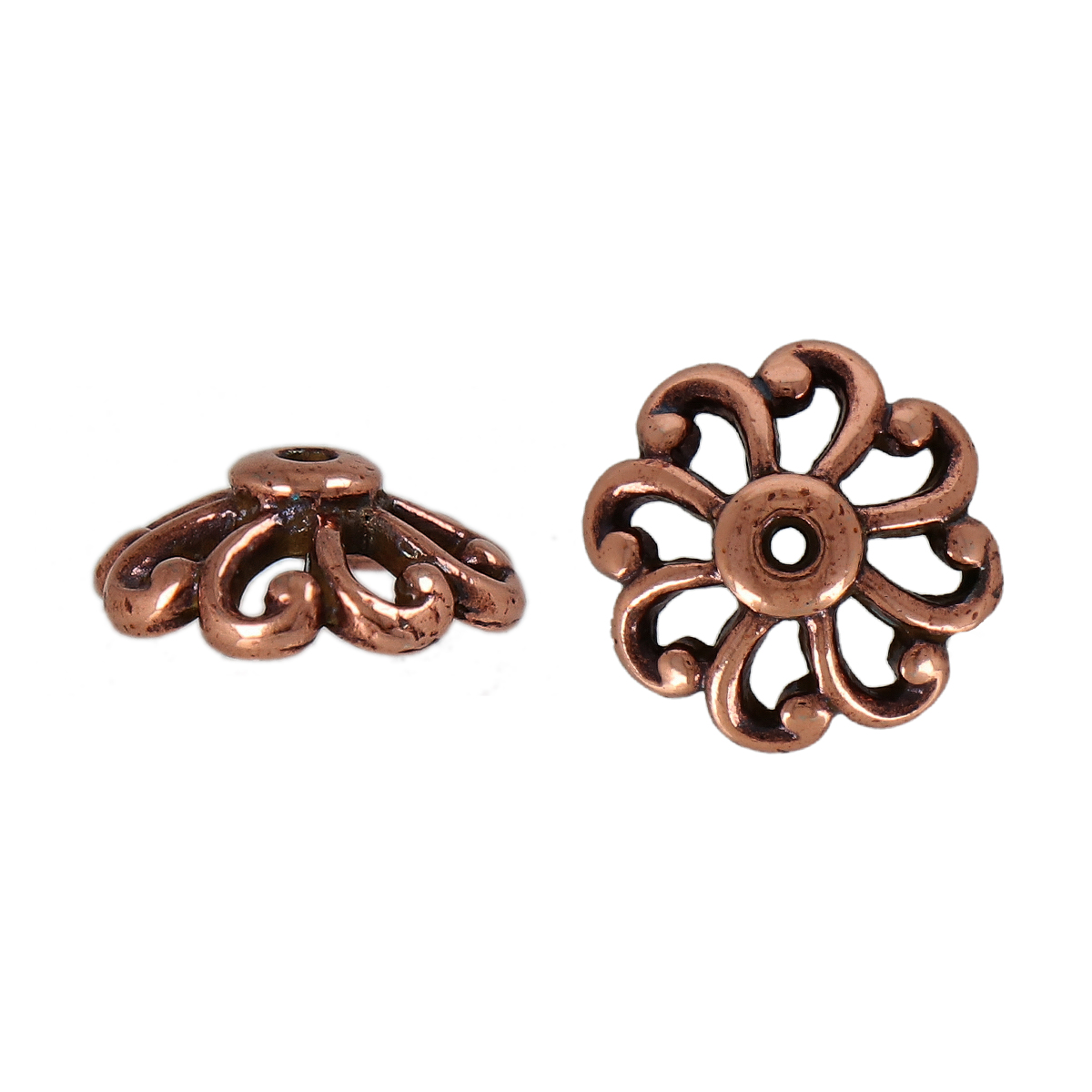 antique copper plated open scalloped bead cap 12mm | 2pc