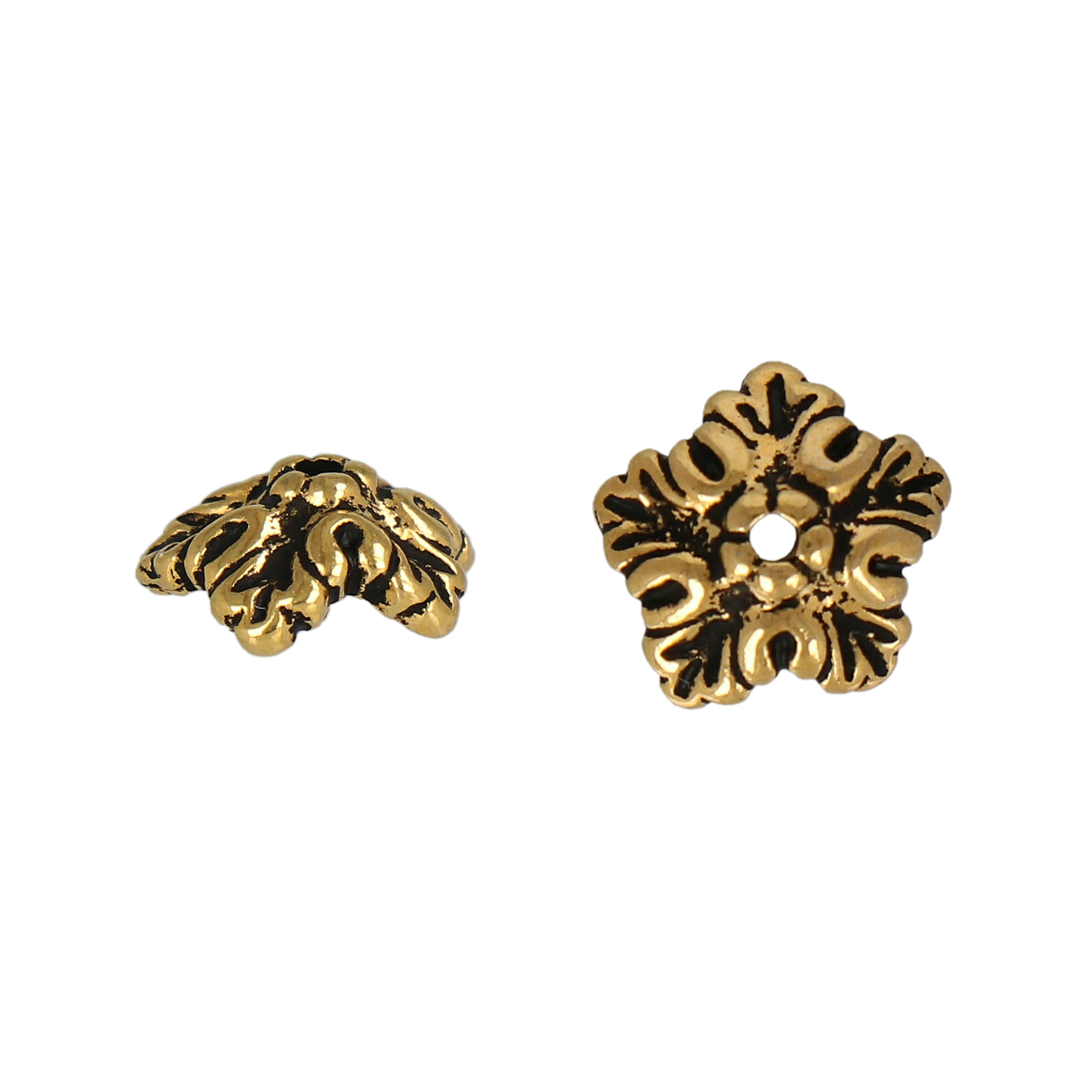 perlenkappe oak leaf antik vergoldet 10mm | 2st