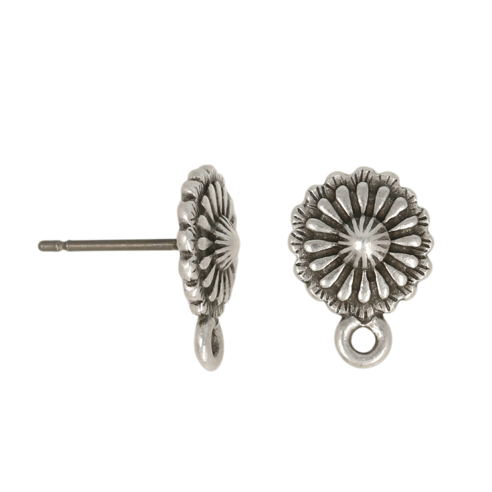 antique silver plated concho post earring 10mm | 2pc
