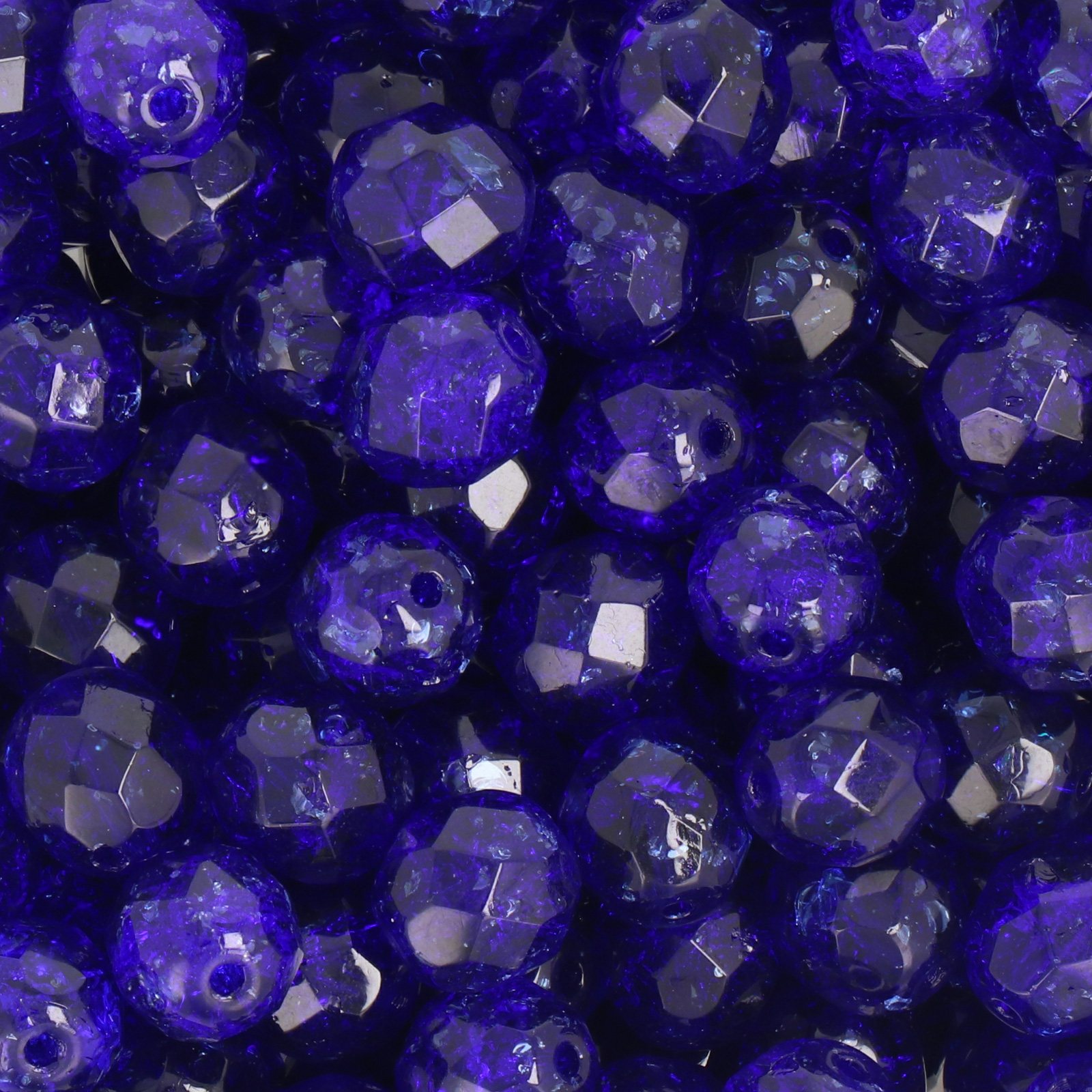 czech fire-polished round beads - cobalt crackled 8mm | 25pc