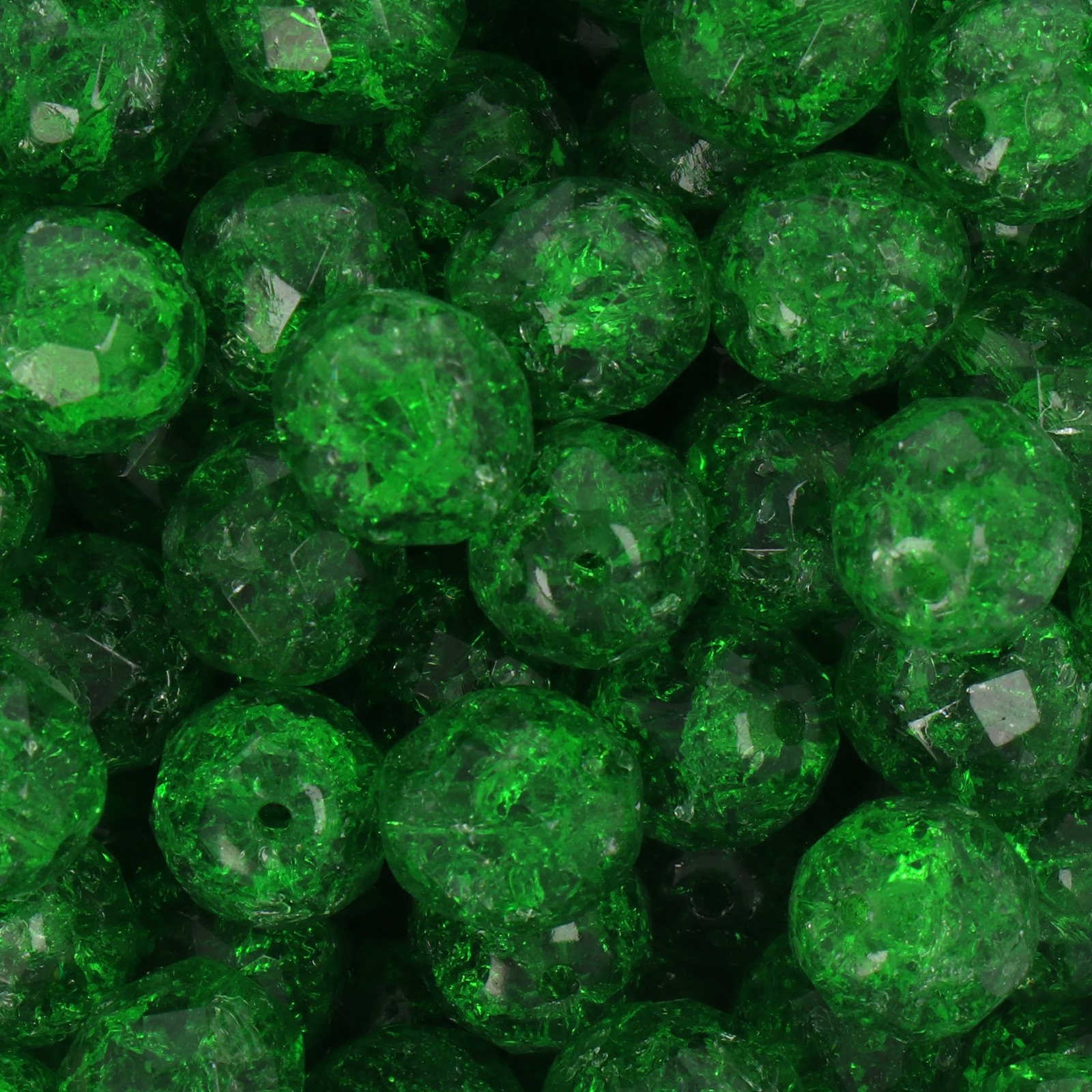 czech fire-polished round beads - emerald crackled 10mm | 10pc