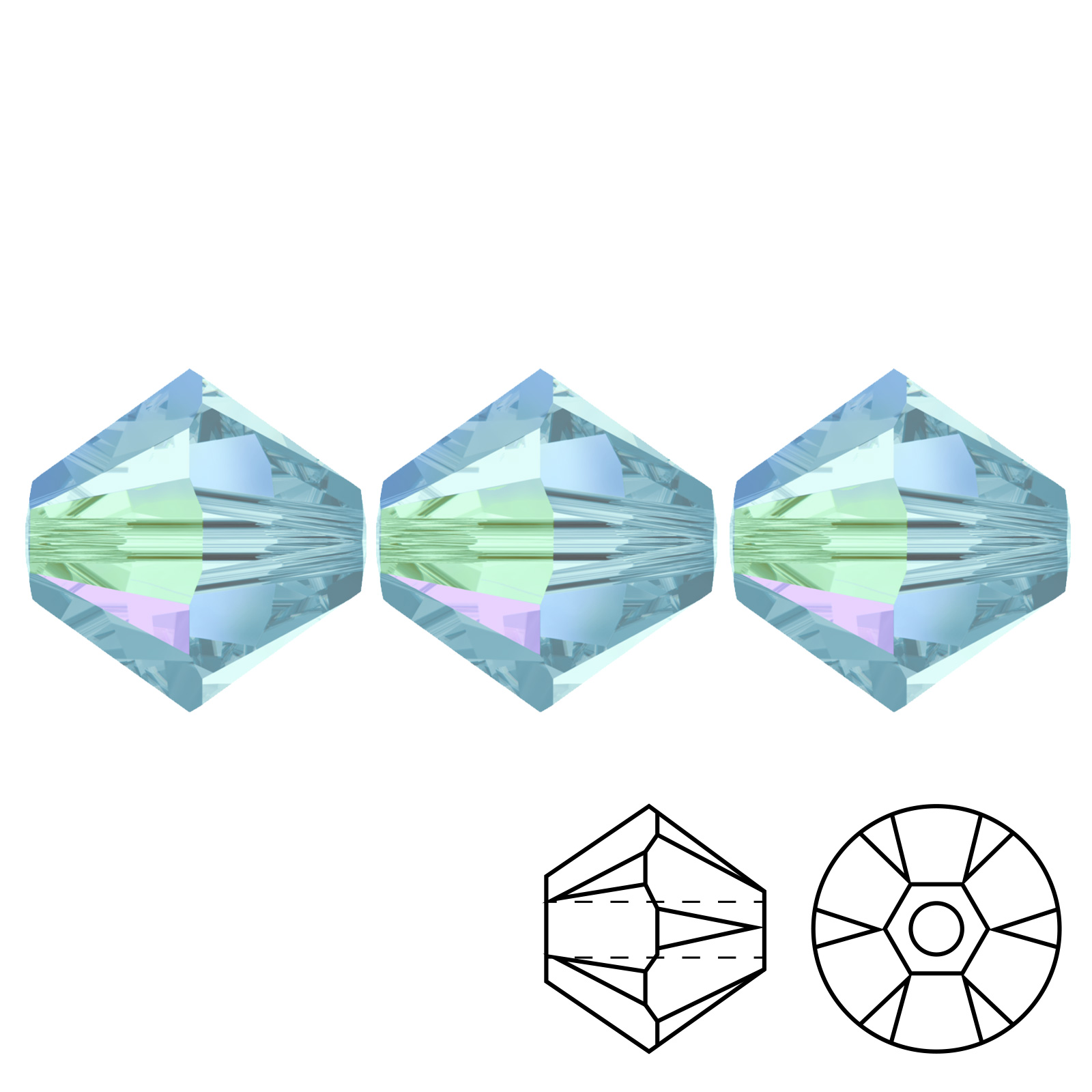 bicone (5328) aquamarine ab 4mm | 48pc