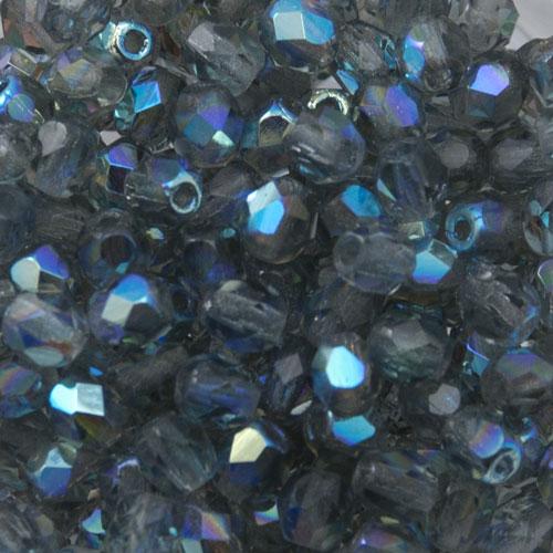 czech fire-polished round beads light montana blue ab 4mm | 50pc