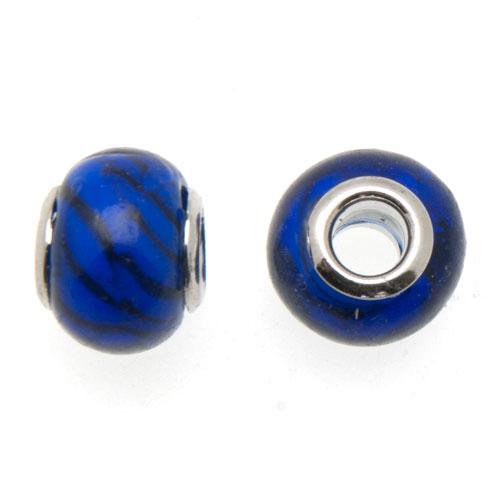 cobalt zebra large hole beads 14x10mm | 2pc