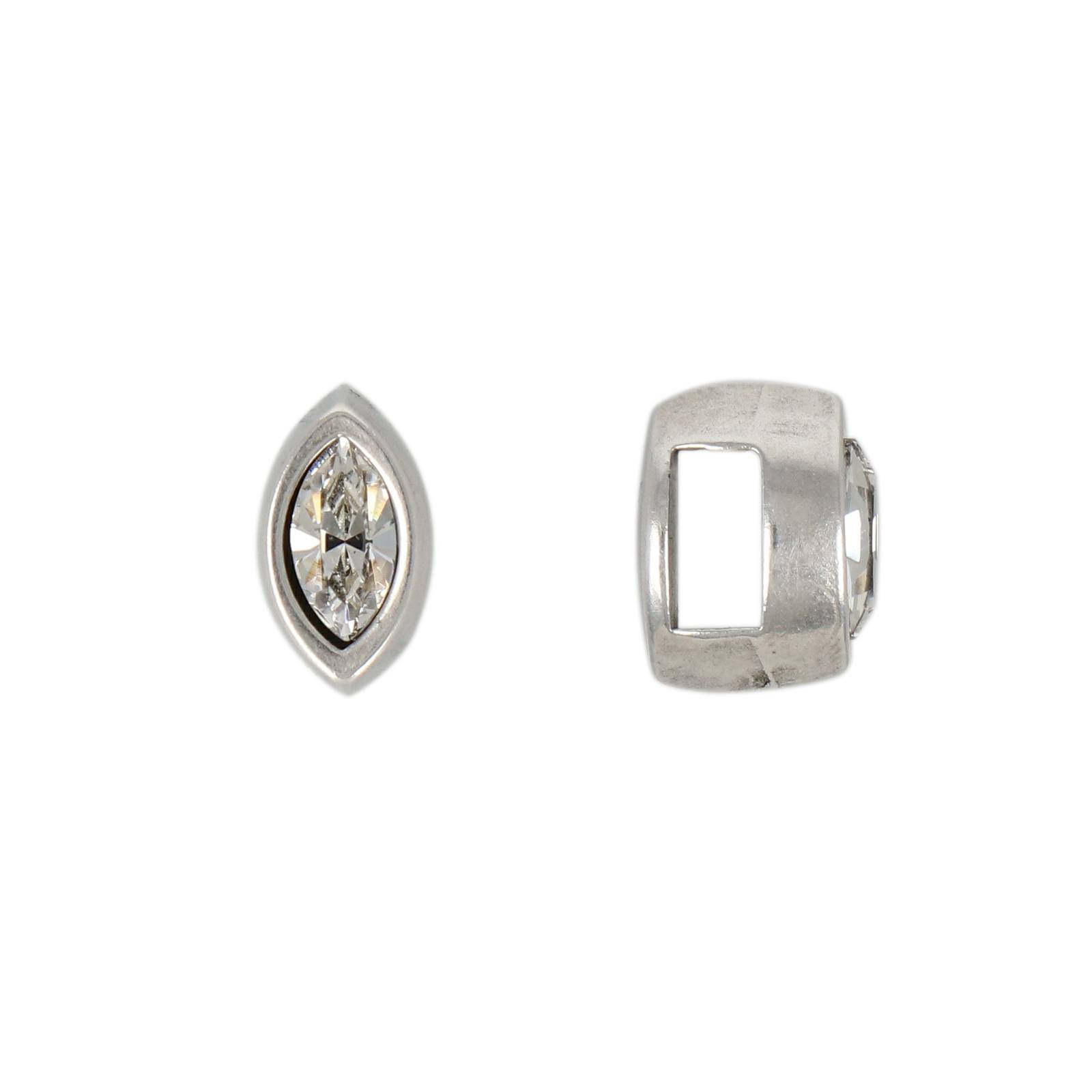 antique silver plated bead navette 9x5mm with true crystal | 1pc