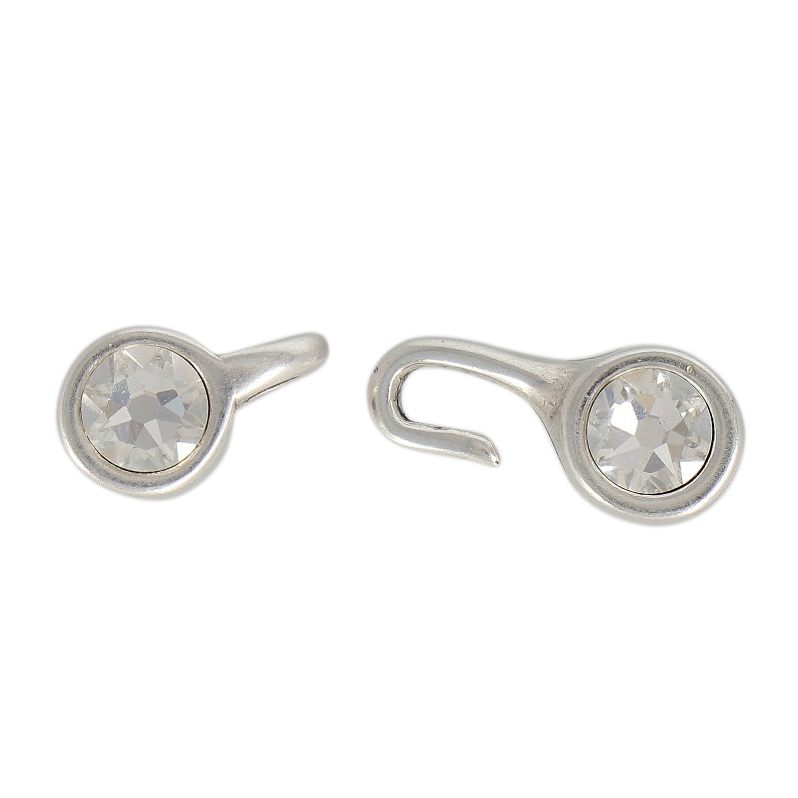 antique silver plated hook and eye clasp with true crystal 25x6mm (width 4mm) | 1pc
