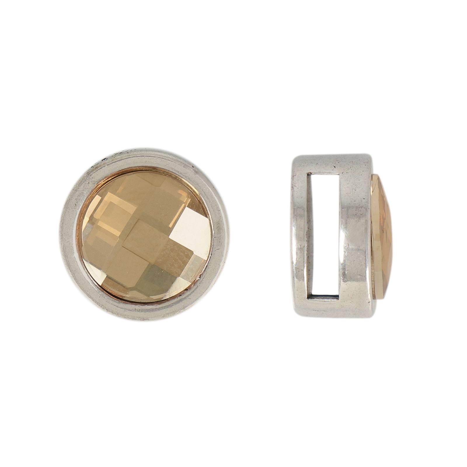 antique silver plated bead coin 13mm with true crystal golden shadow | 1pc