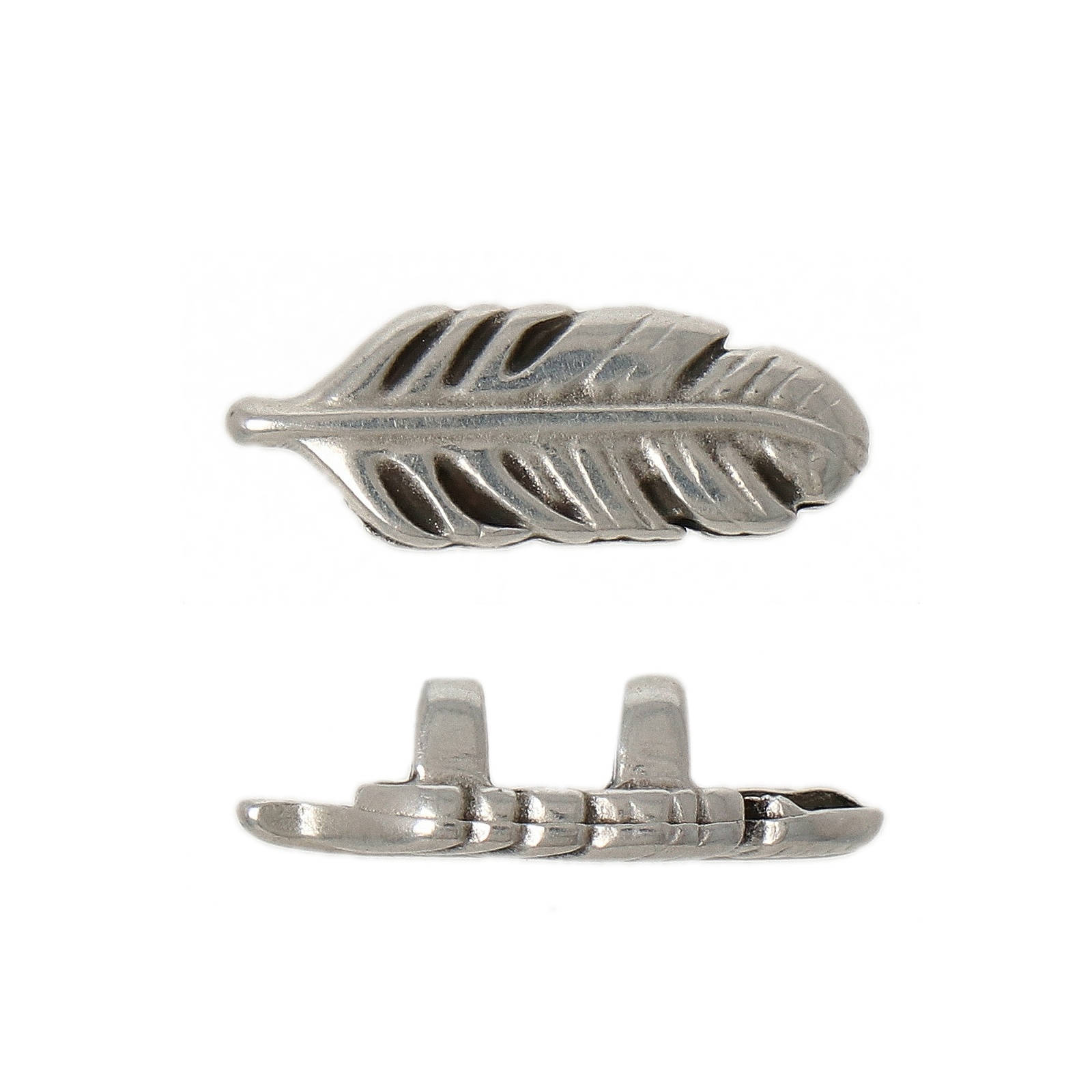 antique silver plated bead feather 15x6mm | 2pc