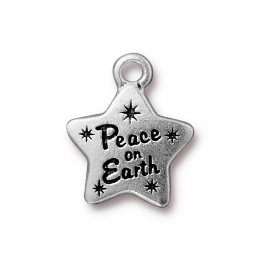 antique silver plated peace star charm 15mm | 1pc
