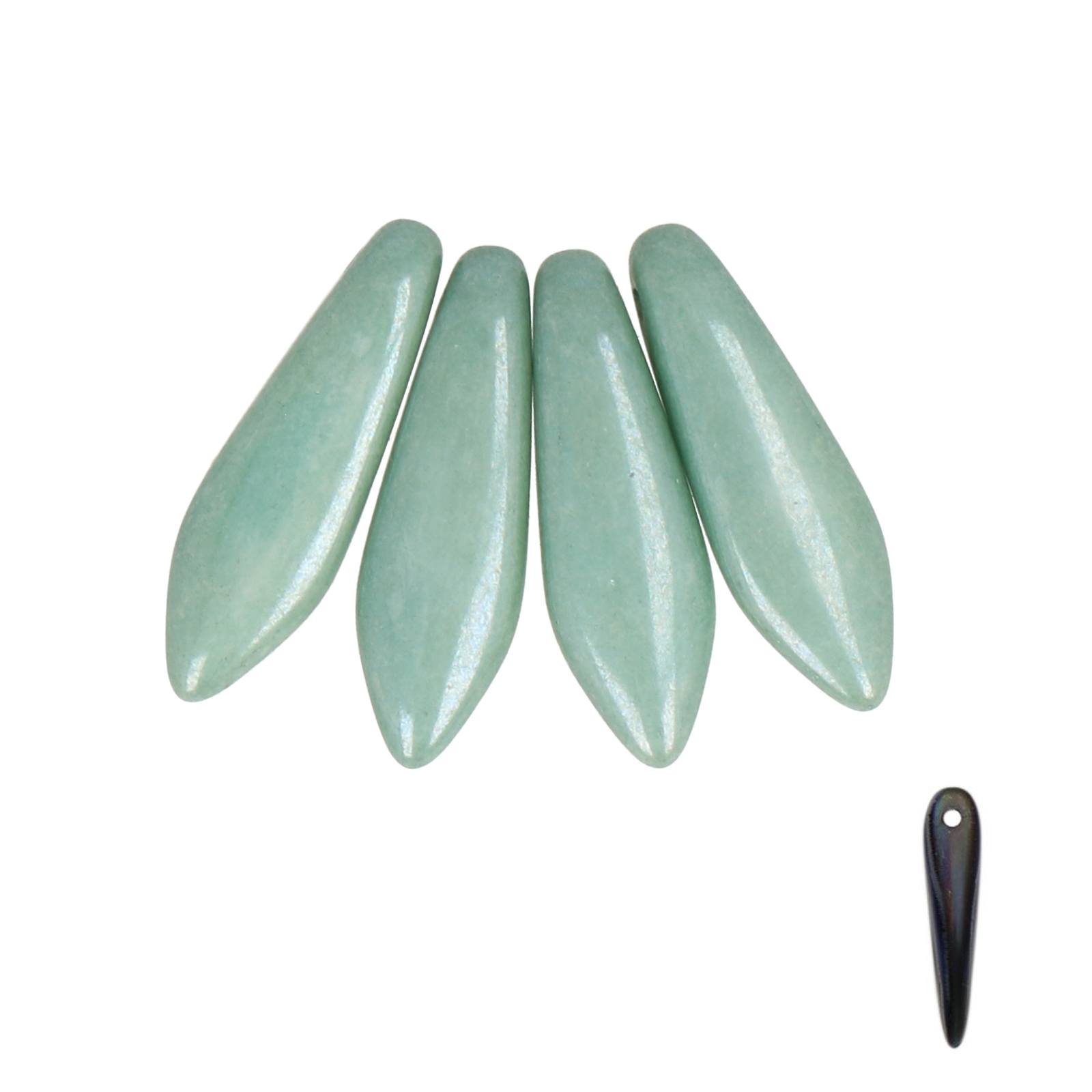 czech glass dagger beads - opaque luster ceramic green 16x5mm | 25pc