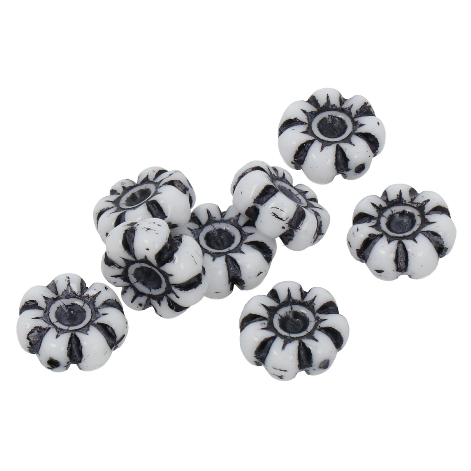 daisy bead opaque white lined black 10mm | 20pc