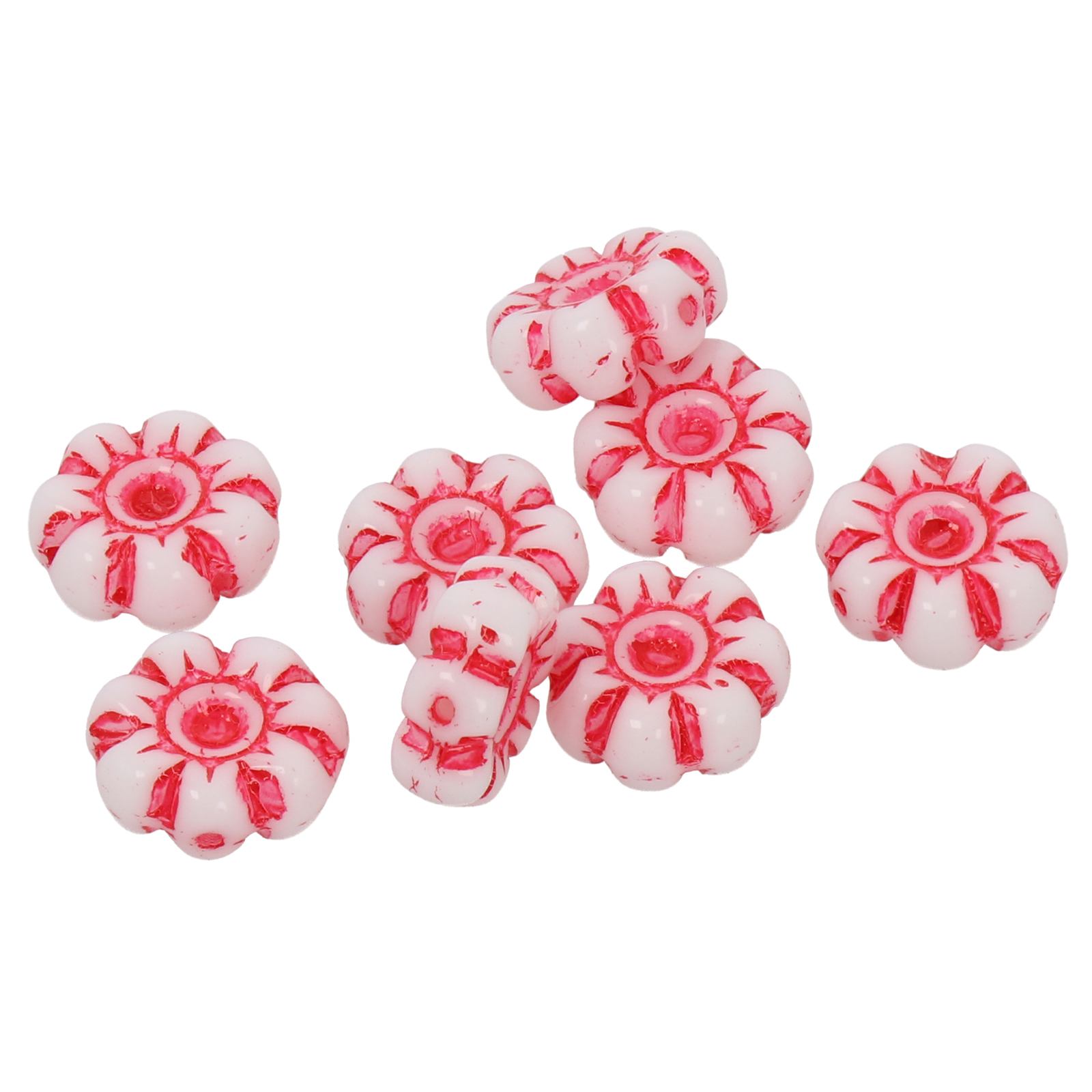 daisy bead opaque white lined red 10mm | 20pc