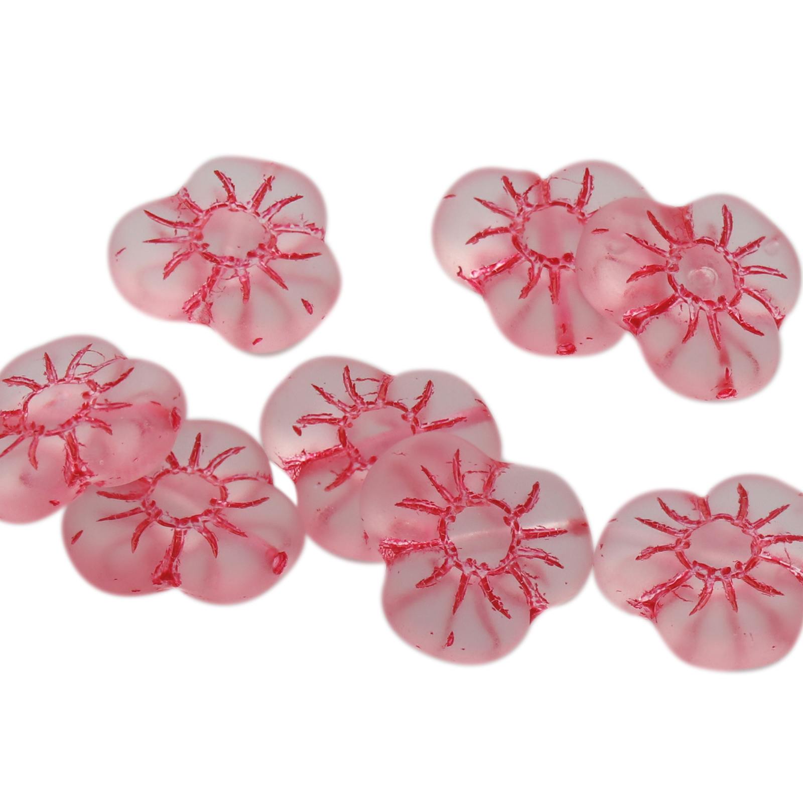 flower bead opal frosted pink 13mm | 10pc