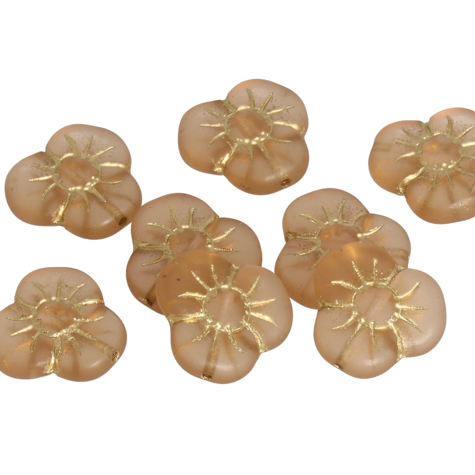 flower bead opal frosted gold 13mm | 10pc
