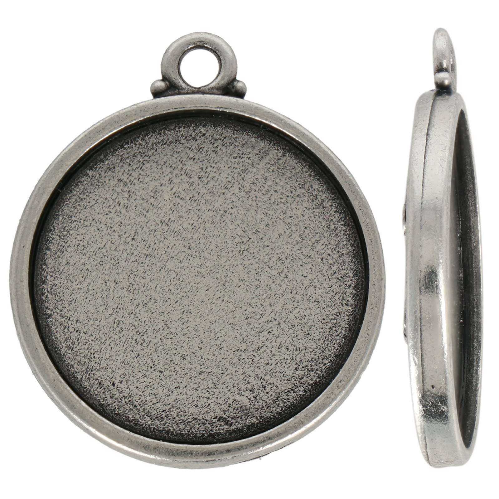 antique silver plated pendant poppy bazel round 25mm | 1pc