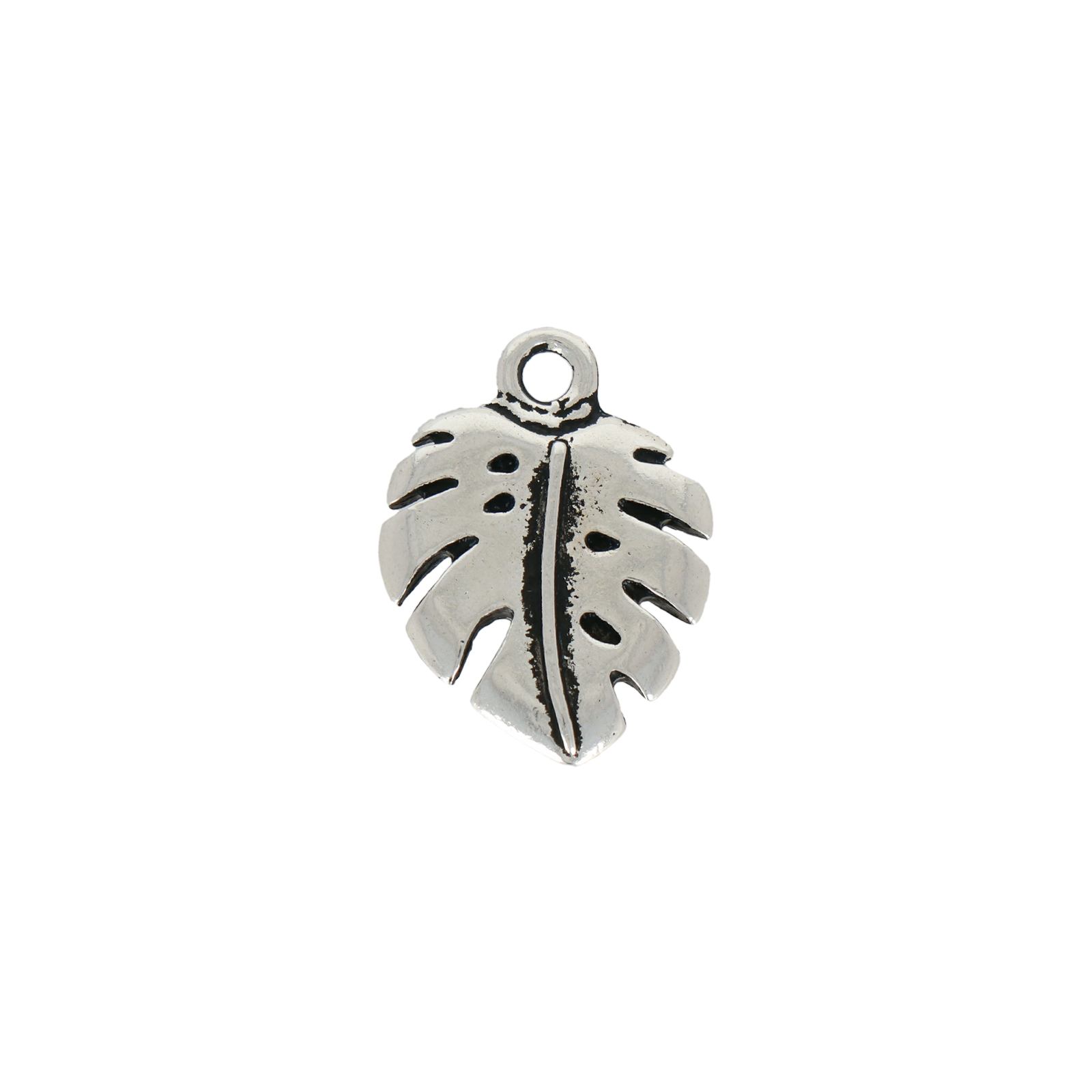 antique silver plated monstera leaf charm 19x14,5mm | 1pc