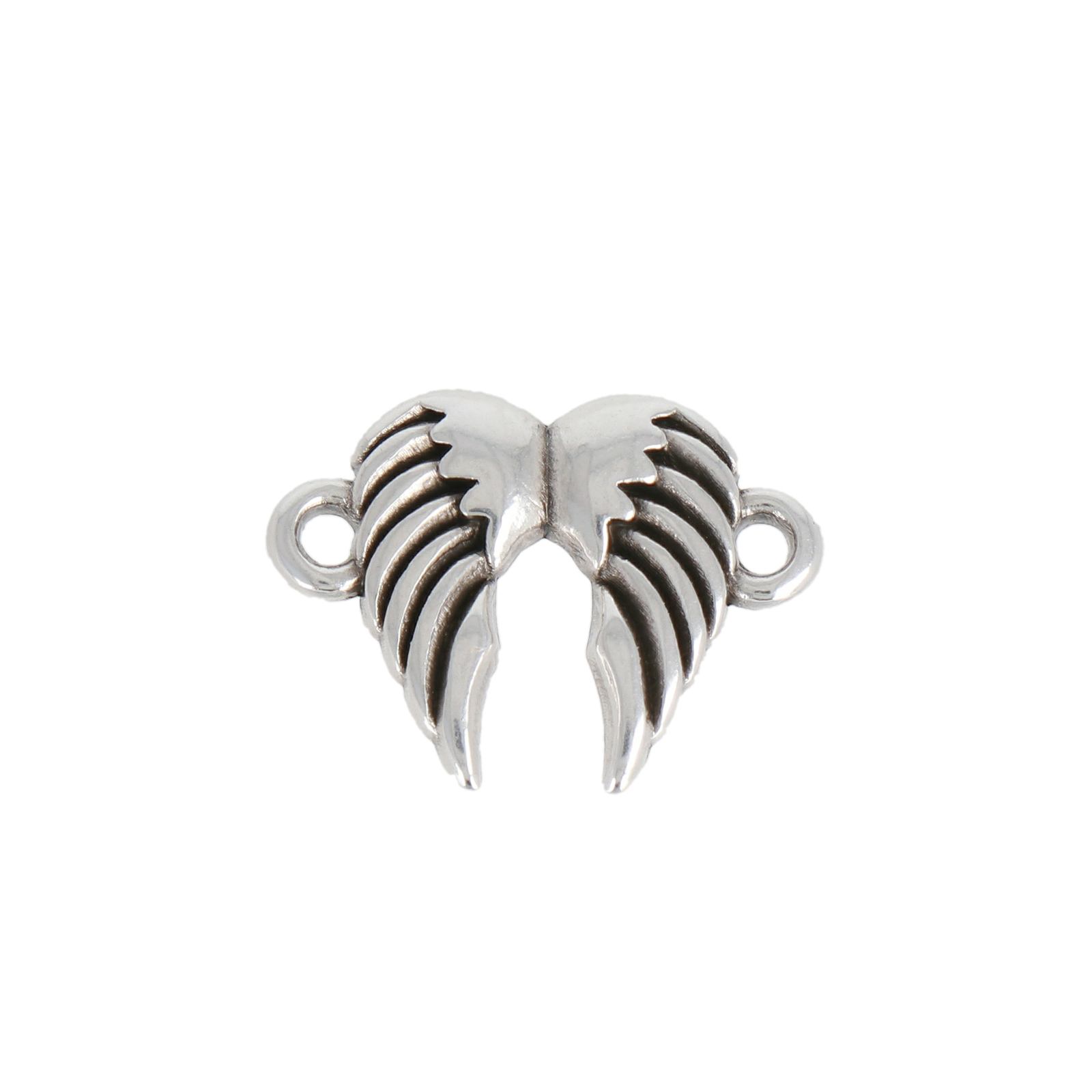 antique silver plated angel wings link 12mm | 4pc