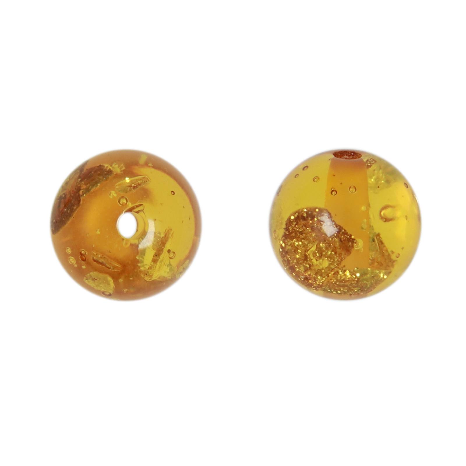 ocher gold leaf resin smooth round 10mm | 12pc
