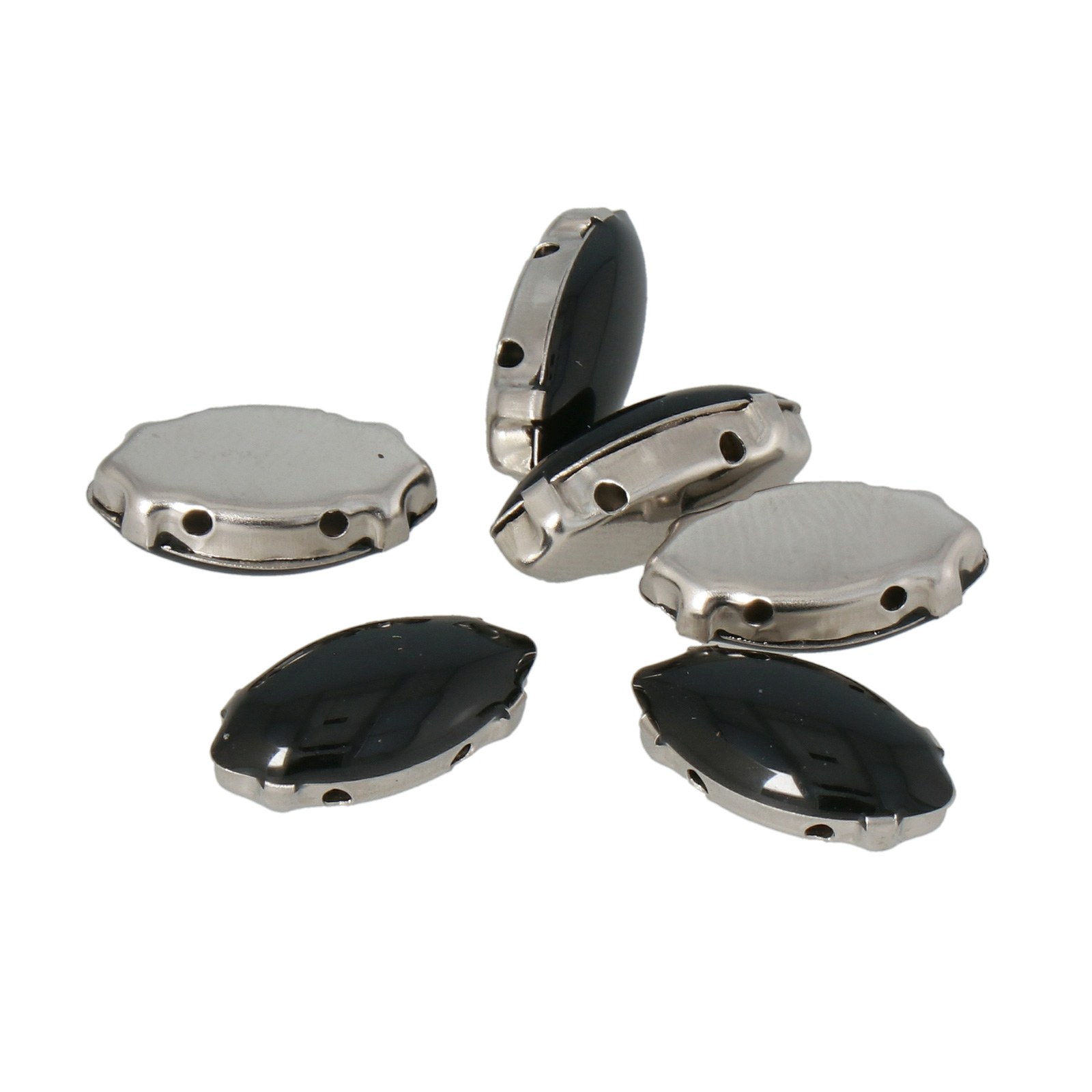 black enameled stainless steel sew-on setting navette 15x7mm | 10pc