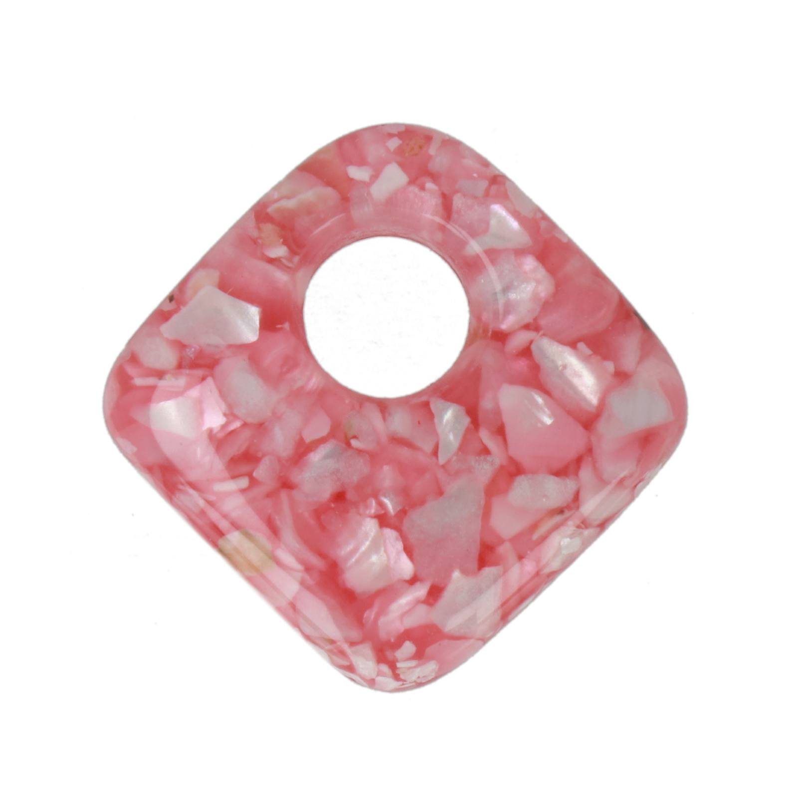 mother of pearl & resin pendant - square donut pink 24mm | 1pc