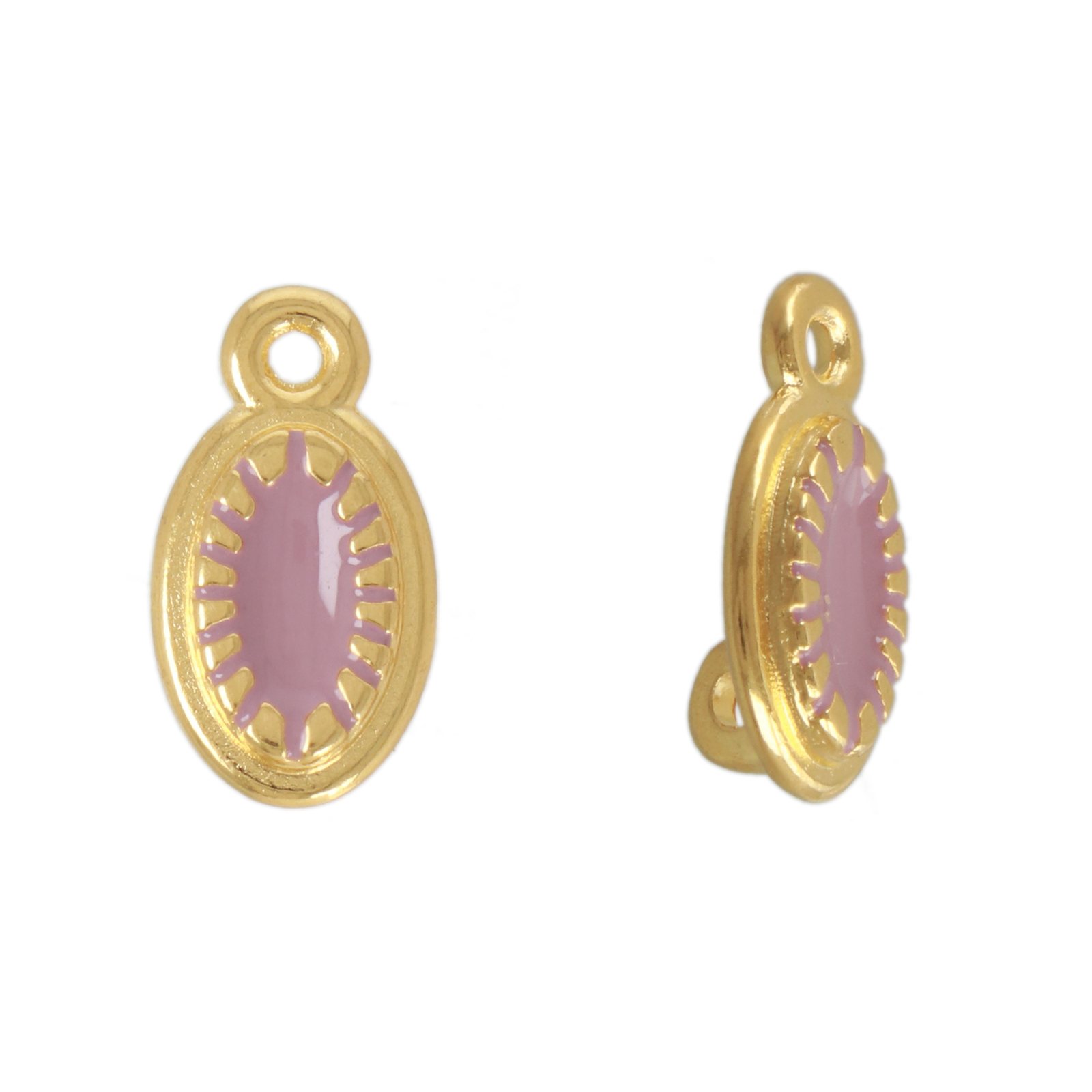 gold plated purple enameled oval charm 12x8mm | 2pc