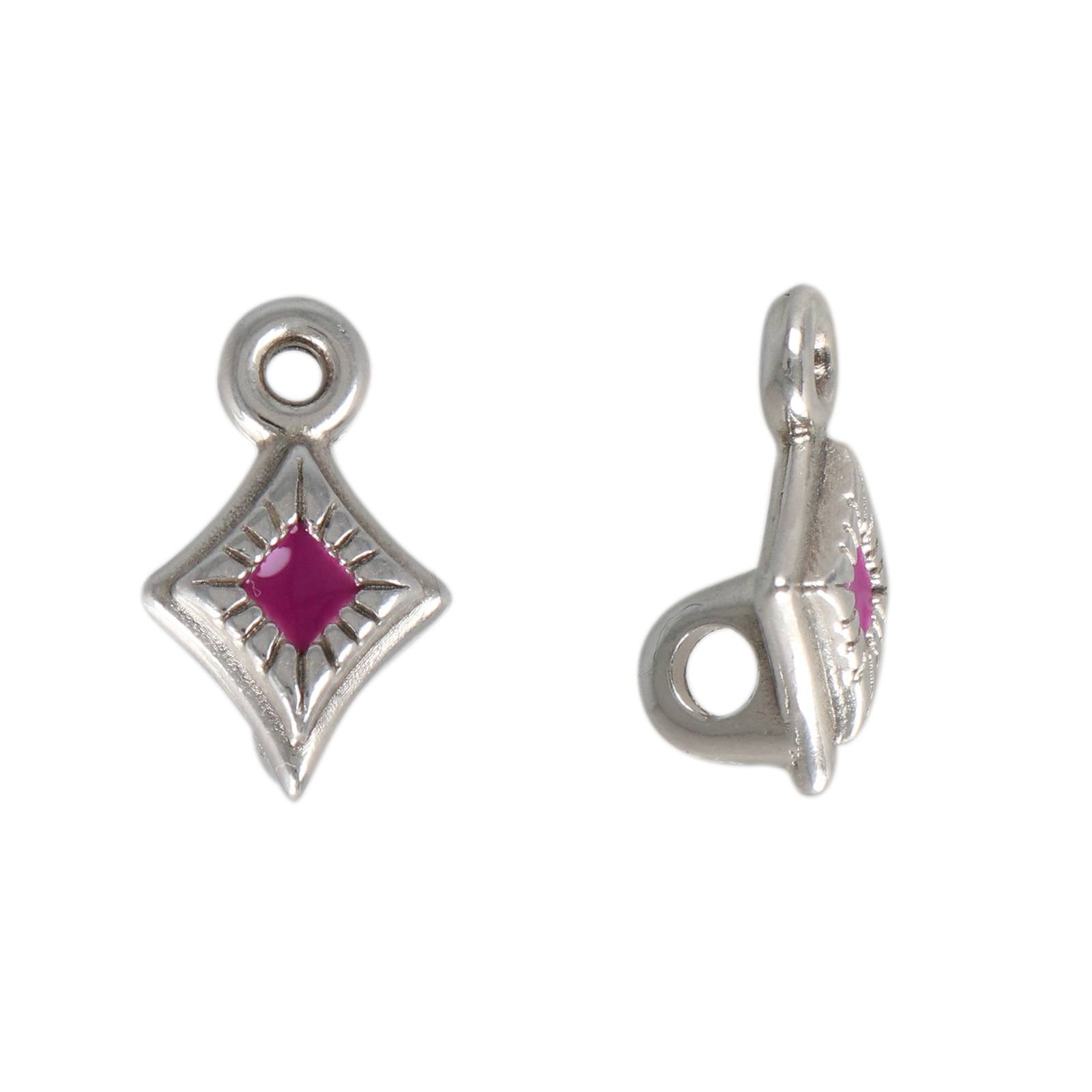 silver plated cyclamen enameled rhombus charm 11x8mm | 2pc