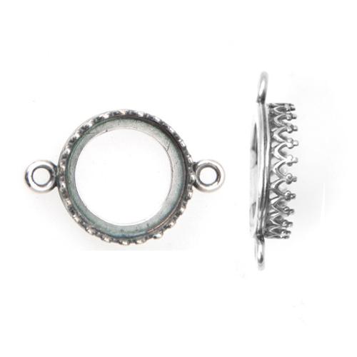 antique silver plated decorated sew-on setting for round 12mm | 1pc