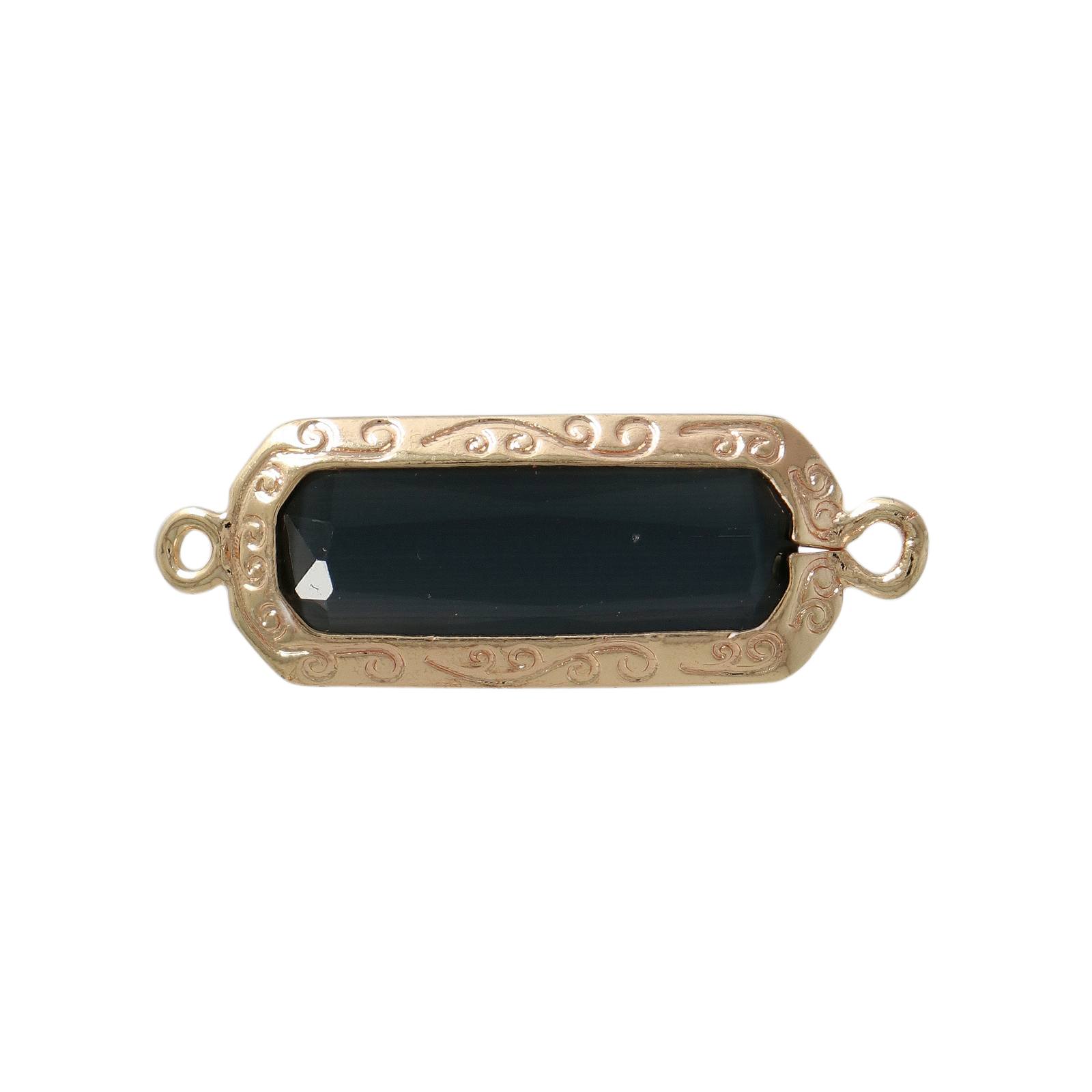 gold plated precious link crystal cat's eye grey rectangle 30x10mm | 1pc