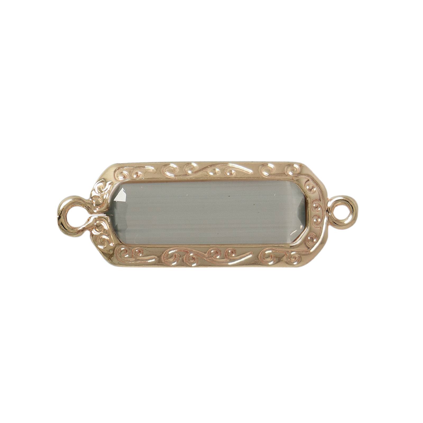 gold plated precious link crystal cat's eye white rectangle 30x10mm | 1pc