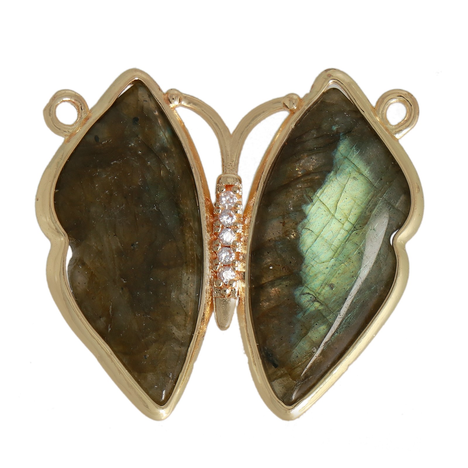gold plated precious pendant labradorite butterfly 30x27mm | 1pc