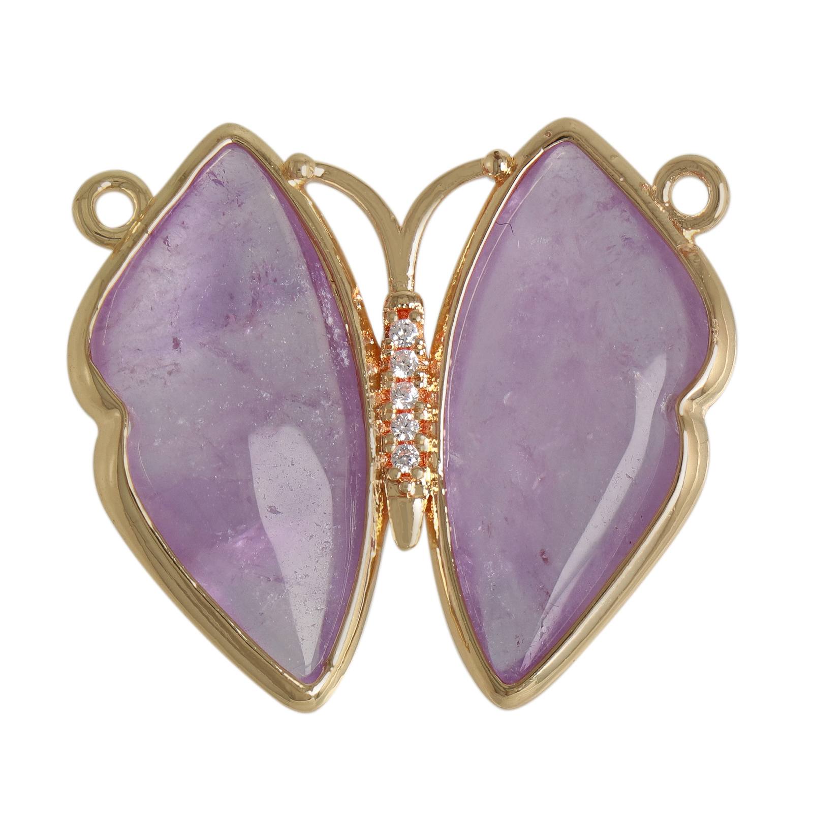 gold plated precious pendant lavender amethyst butterfly 30x27mm | 1pc