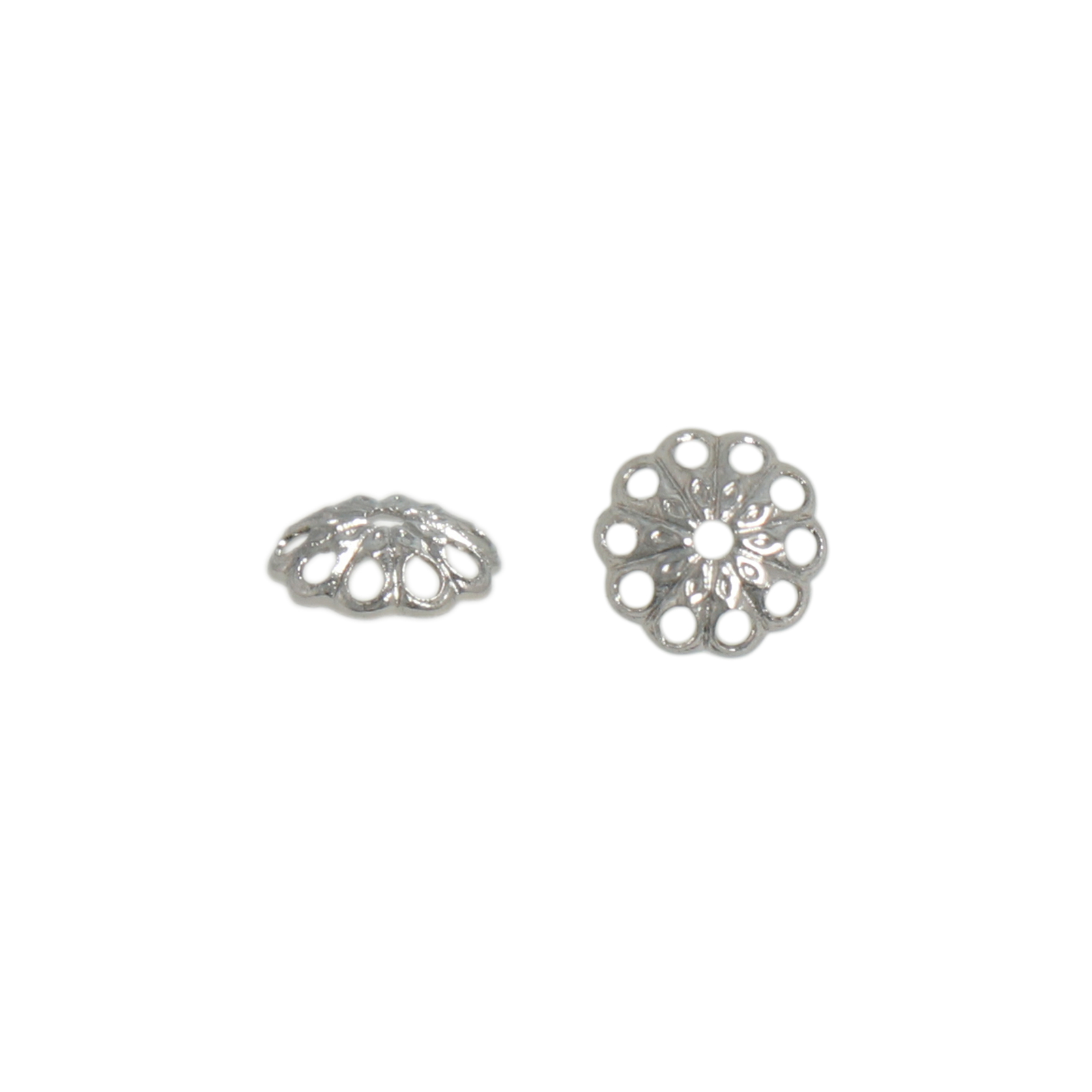 rhodium silver plated flower bead cap 6mm | 72pc