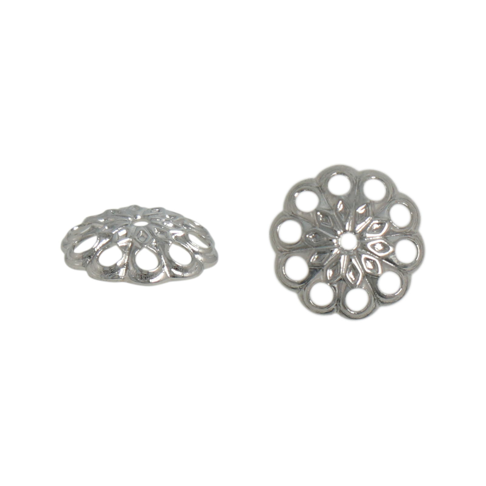 rhodium silver plated flower bead cap 10mm | 48pc