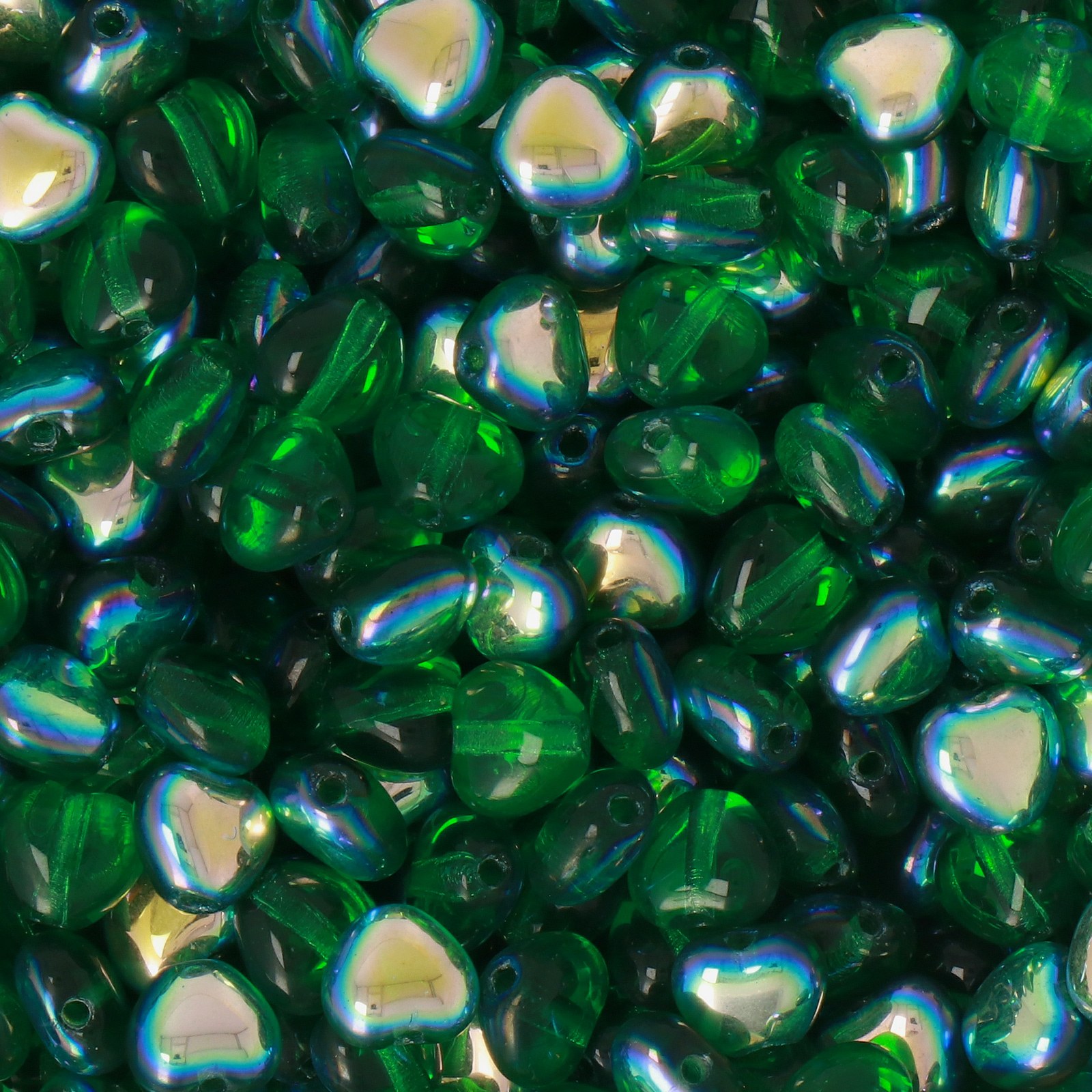 czech heart beads - emerald ab 6mm | 100pc