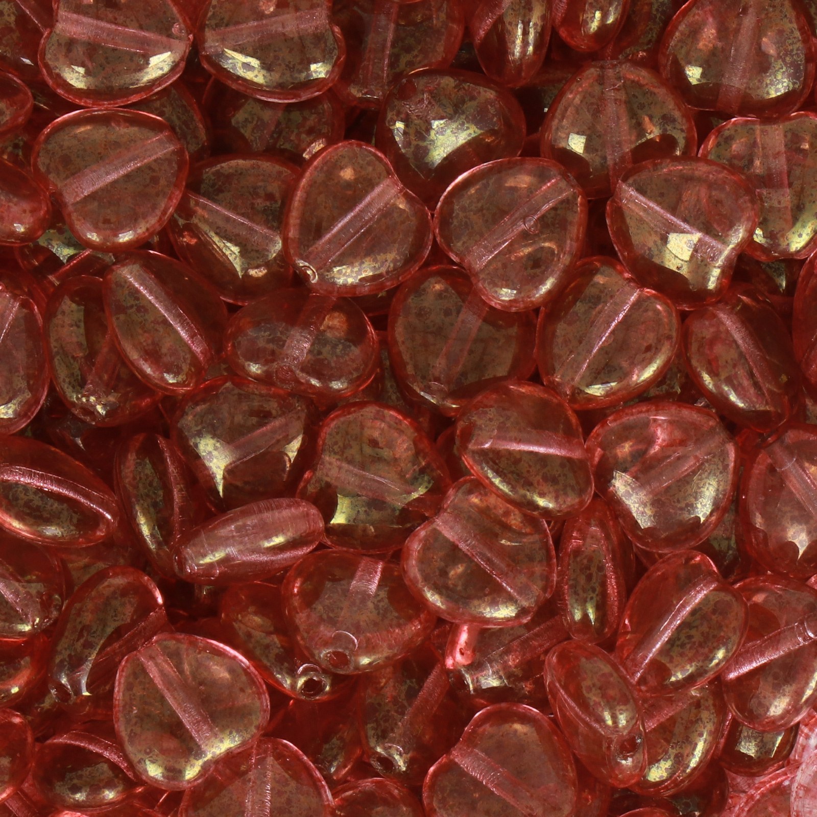 czech heart beads - rosaline gold luster 8mm | 25pc