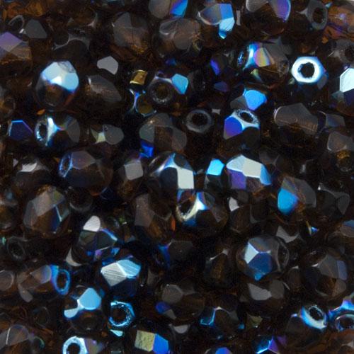 czech fire-polished round beads dark smoky topaz ab 4mm | 50pc